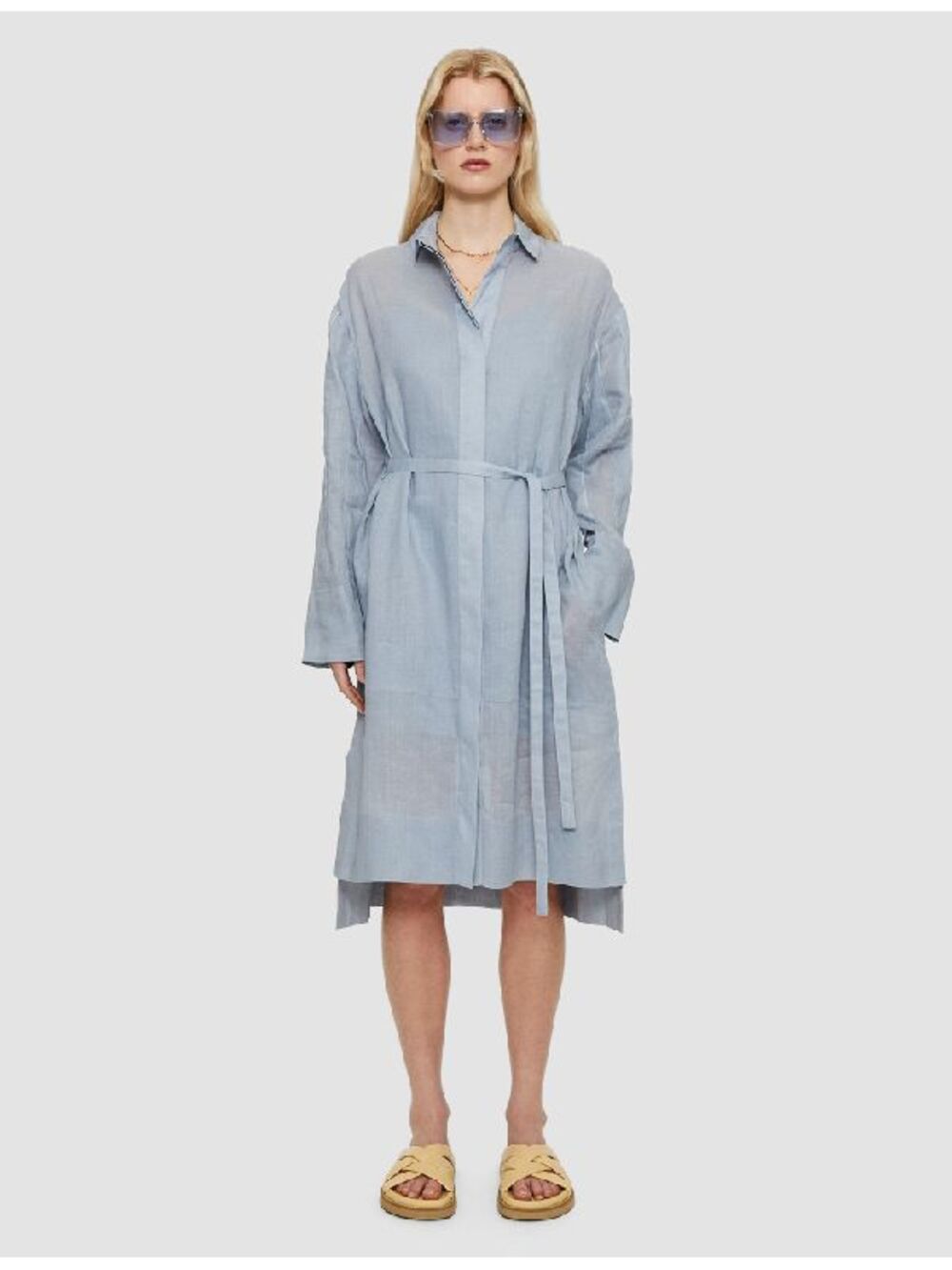 Joseph Lombard Ramie Voile Shirt Dress Women's Sz 44 US 12 Skyblue Shirttail Hem